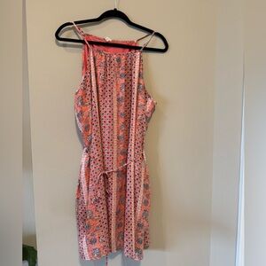 GAP Coral and Blue Patterned Midi Dress